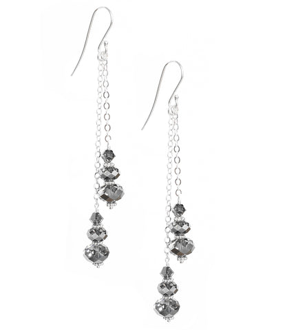 Silver dangle earrings with Black Silver Night Swarovski crystals.