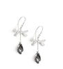 Rhodium plated dragonfly earrings with "Black Silver Night" Swarovski crystal drops.