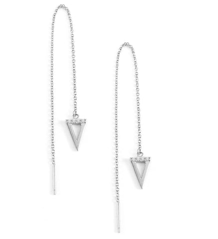 Stylish platinum plated chain threader earrings with Zirconia