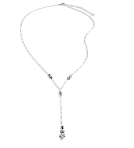 Silver plated Y-necklace with Black Silver Night Swarovski crystals.