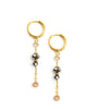18K gold plated hoop drop earrings with Black Silver Night Austrian crystals and delicate Golden Shadow charms.