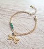 18K gold plated dragonfly bracelet handmade with sparkling Emerald Green crystals.