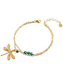 18K gold plated dragonfly bracelet handmade with sparkling Emerald Green crystals.