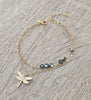 18K gold plated dragonfly double-chain bracelet with Black Silver Night Swarovski crystals.