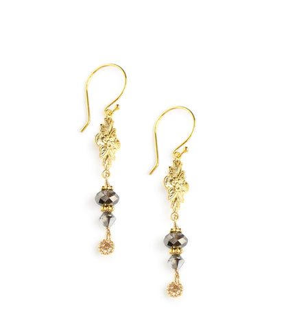 18K gold plated flowerlink earrings handmade with sparkling "Black Silver Night" Swarovski crystals.
