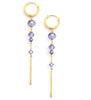 18K gold plated long-length hoop earrings with Tanzanite Swarovski crystals.