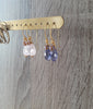 18K gold plated earrings with rosequarts and sparkling Tanzanite Austrian crystal drops.