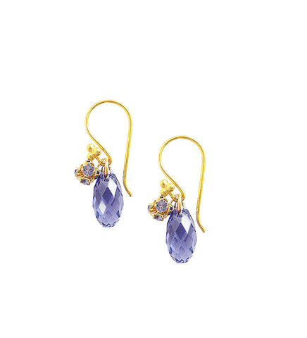 18K gold plated earrings with Tanzanite Swarovski® crystal drops and balls