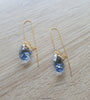 18K gold plated threader earrings with butterflies and Light Sapphire Swarovski drops.