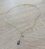 18K gold plated necklace with heart charm and Tanzanite Swarovski crystal drop.