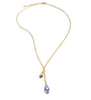 18K gold plated Y-necklace with heart charm and Tanzanite Swarovski crystal drop