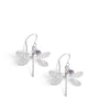 Rhodium plated dragonfly earrings handmade with Tanzanite Austrian crystal charms.