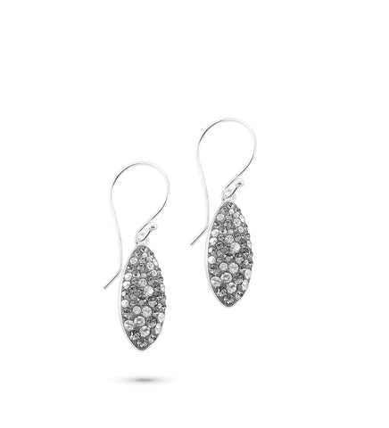 Timeless earrings adorned with sparkling grey Swarovski crystal pavé pendants.