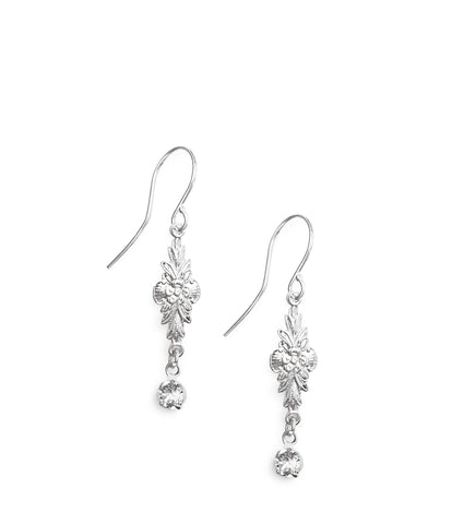 Rhodium plated flowerlink earrings with clear Swarovski crystals