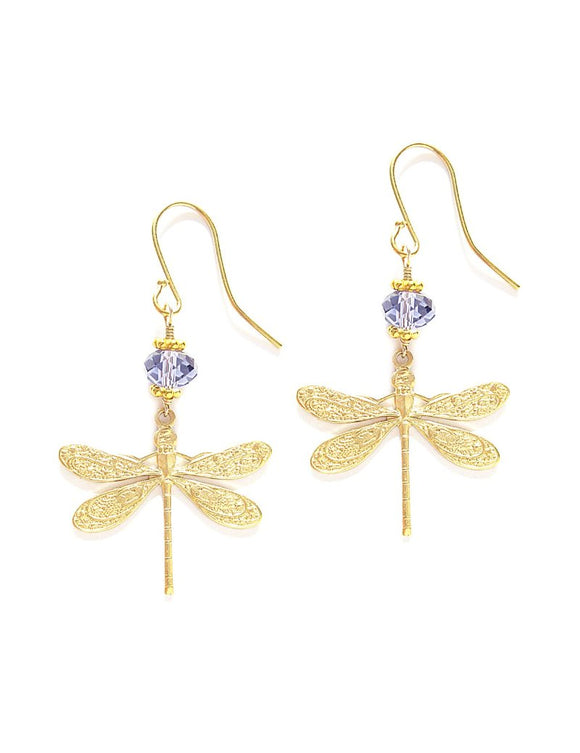 Dragonfly earrings with Tanzanite Swarovski crystals - Dige Designs