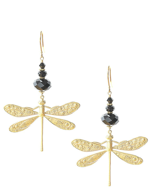 Dragonfly earrings with Black Swarovski crystals - Dige Designs