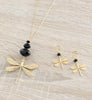 Long dragonfly necklace and earrings with Black Swarovski crystals