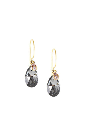 Gold earrings with Black Diamond Swarovski crystal drops
