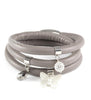 Grey triple wrap leather bracelet with butterfly and Swarovski crystals - Dige Designs