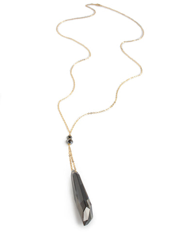 Long gold necklace with black diamond Swarovski crystal pendant