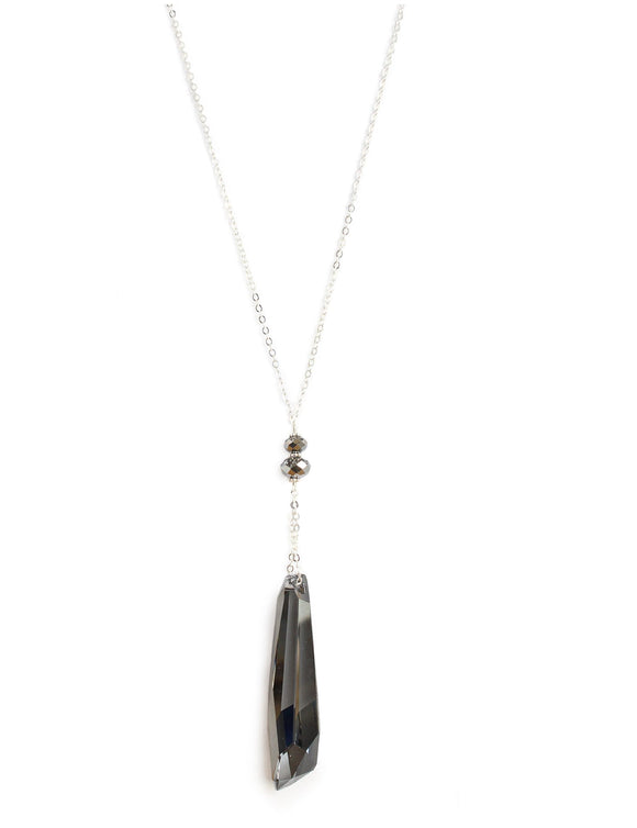 Long silver necklace with Black Diamond Swarovski crystal pendant