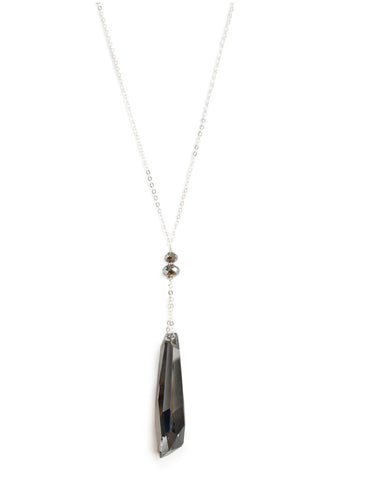 Long silver necklace with Black Diamond Austrian crystal pendant