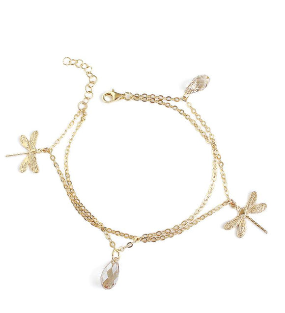 Gold dragonfly bracelet with golden shadow Swarovski crystals