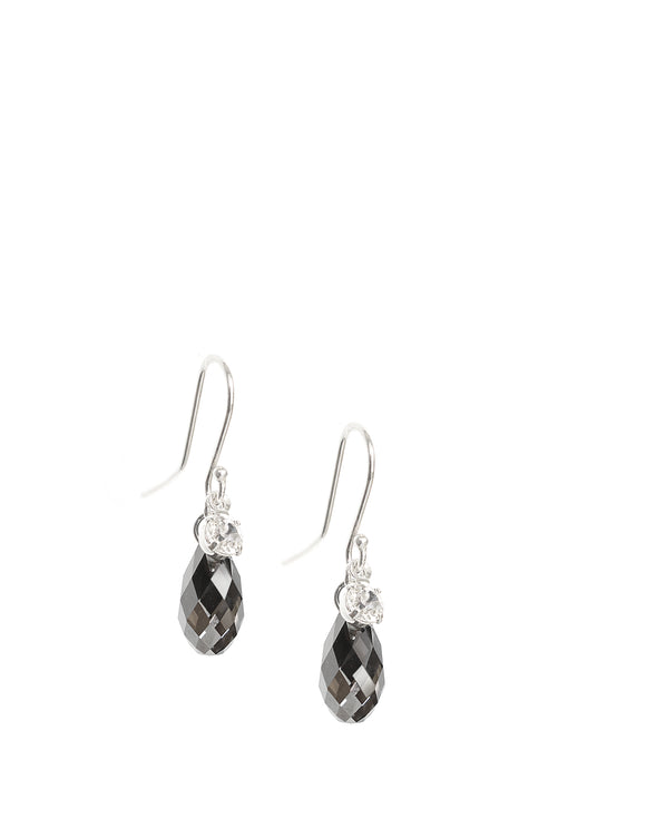 Dige Designs silver earrings with black diamond Swarovski crystal drops