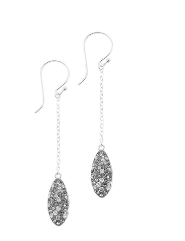 Dige Designs long silver earrings with grey Swarovski crystal pavé drops
