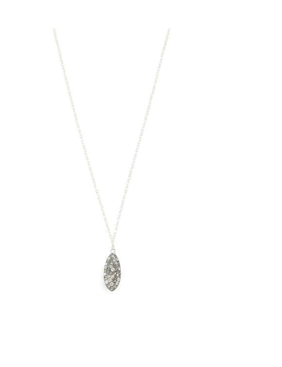 Short silver necklace with grey Swarovski crystal pavé pendant