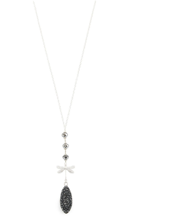 Long dragonfly necklace with Black Diamond Swarovski crystals - Dige Designs