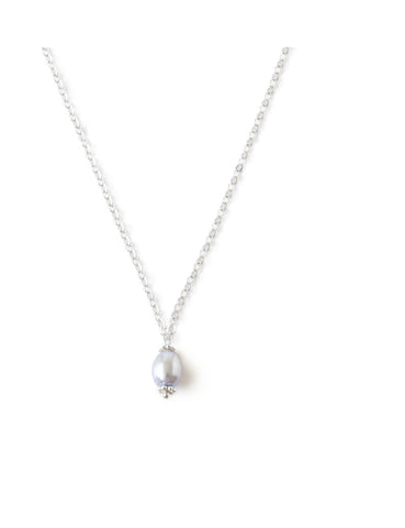 Short silver necklace with light blue freshwater pearl 