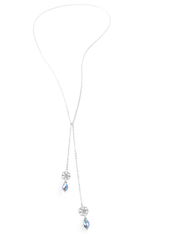 Dige Designs double wrap silver chain necklace with Tanzanite AB Swarovski drops
