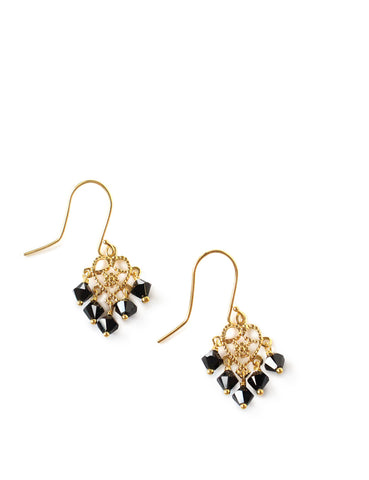 Dige Designs gold plated earrings with black Swarovski crystals