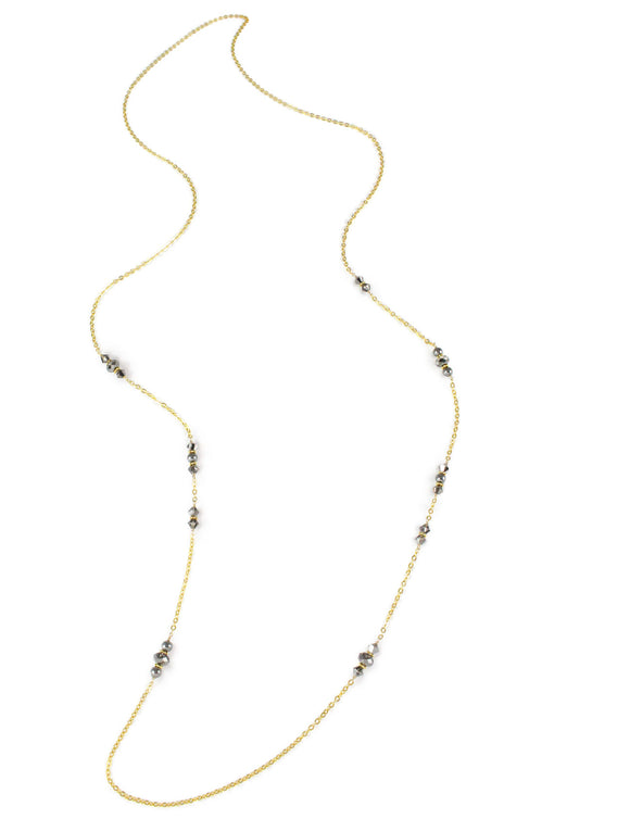 Long gold necklace with black diamond Swarovski crystals