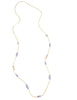 Long gold necklace with freshwater pearls and Austrian Tanzanite crystals 