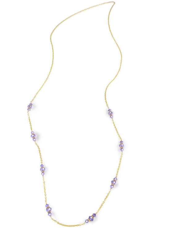 Long necklace with tanzanite Swarovski crystals 