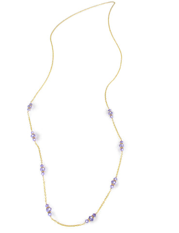 Long gold necklace with Tanzanite Austrian crystals 