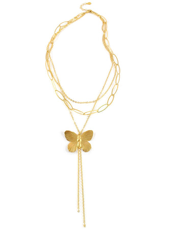 Dige Designs short triple chain gold butterfly necklace