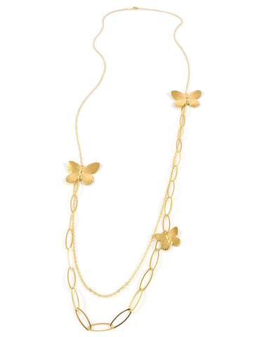 Dige Designs long double chain gold butterfly necklace 