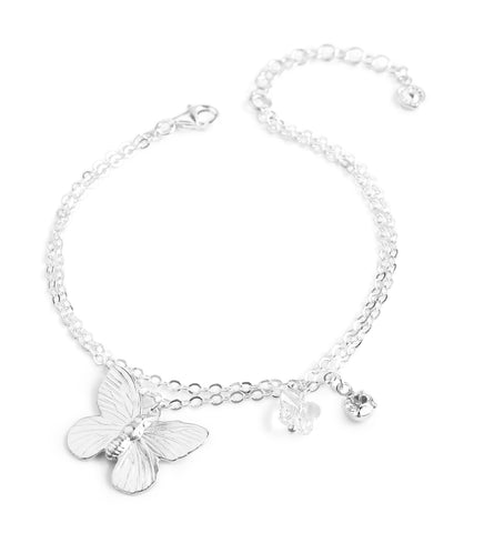 Dige Designs silver double chain bracelet with Swarovski butterfly and crystal