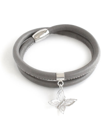 Dige Designs grey double wrap butterfly leather bracelet