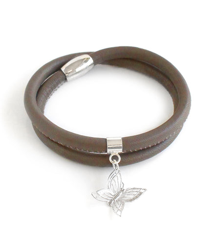 Dige Designs taupe double wrap butterfly leather bracelet