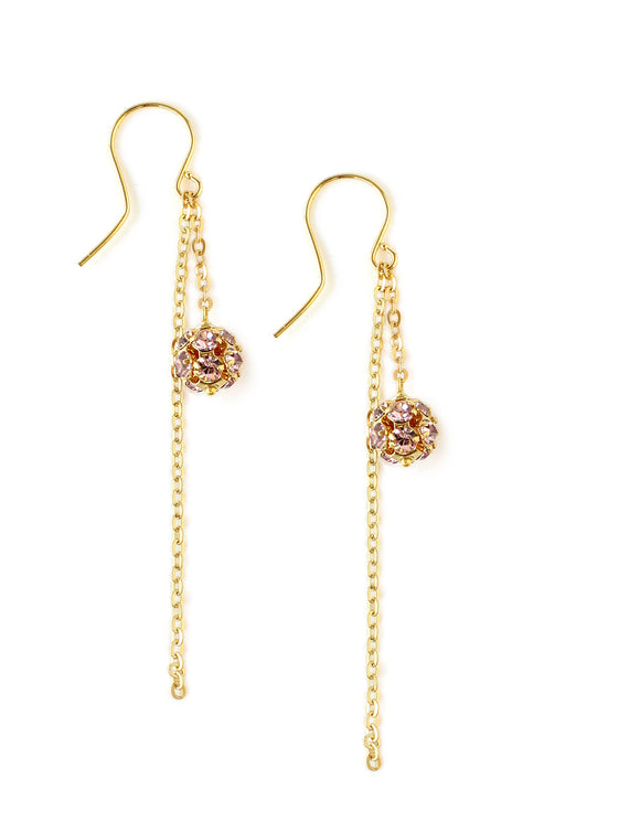 Gold earrings with light amethyst Swarovski crystal balls