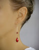 Gold dangle earrings with Scarlet Red Austrian drops
